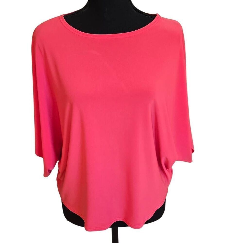 Sympli Womens Coral Pink Dolman Short Sleeve Travel Friendly Top Size S/M